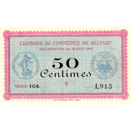 Belfort - Pirot 23-1 variété - 50 centimes - Série 104 - 18/08/1915 - Etat : SUP