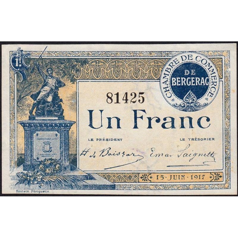 Bergerac - Pirot 24-27 - 1 franc - 15/06/1917 - Etat : SPL