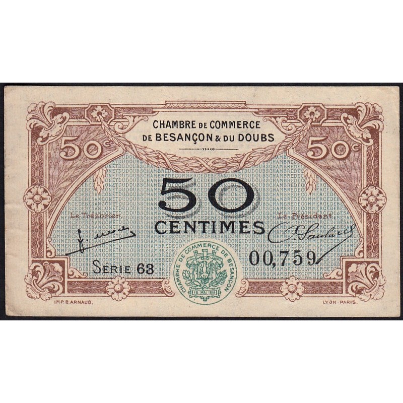 Besançon (Doubs) - Pirot 25-25 - 50 centimes - Série 63 - Sans date (1922) - Etat : SUP-