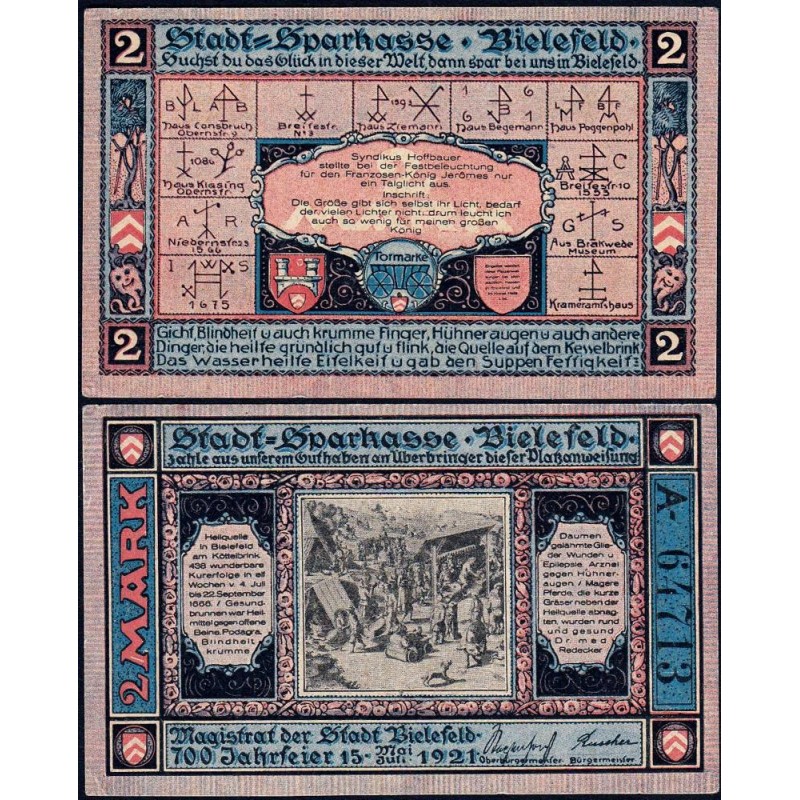 Allemagne - Notgeld - Bielefeld - 2 mark - Série A - Réf. a - 15/05/1921 - Etat : SPL