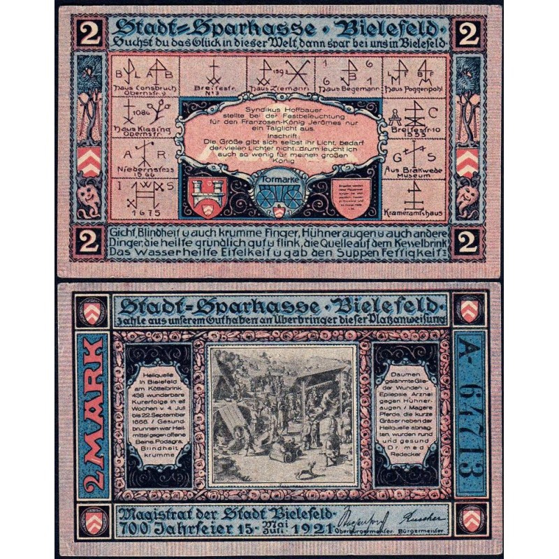 Allemagne - Notgeld - Bielefeld - 2 mark - Série A - 15/05/1921 - Etat : SPL