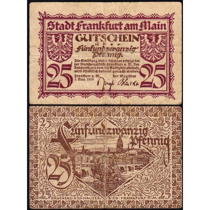 Allemagne - Notgeld - Frankfurt am Main - 25 pfennig - Sans série - 01/11/1919 - Etat : TB