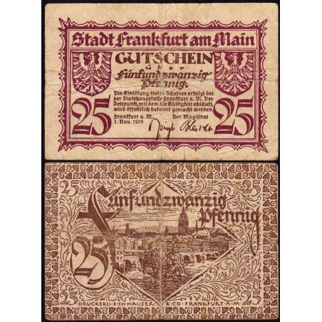 Allemagne - Notgeld - Frankfurt am Main - 25 pfennig - Sans série - 01/11/1919 - Etat : TB