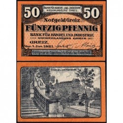 Allemagne - Notgeld - Greiz - 50 pfennig - 01/01/1921 - Etat : NEUF