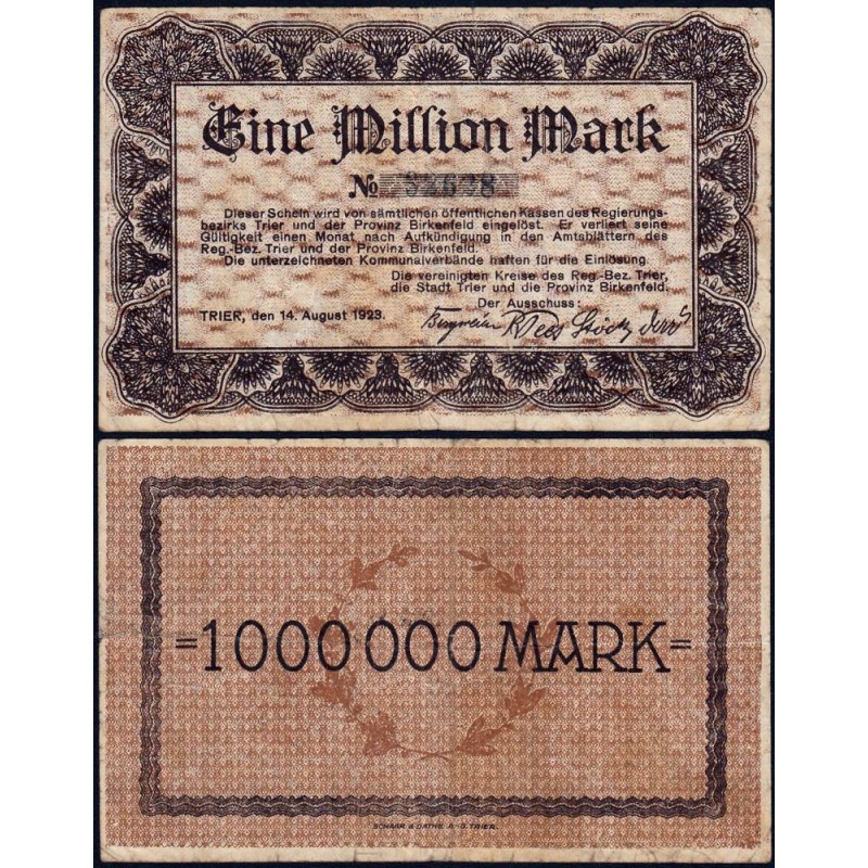 Allemagne - Notgeld - Trier - 1 million mark - 14/08/1923 - Etat : TB+