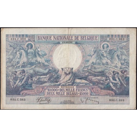 Belgique - Pick 105_2 - 10'000 francs ou 2'000 belgas - 12/03/1938 - Etat : TTB