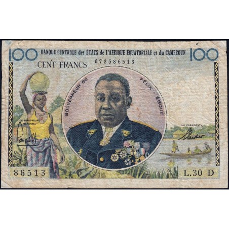 Gabon - Afrique Equatoriale - Pick 1d - 100 francs - Série L.30 - 1961 - Etat : TB-