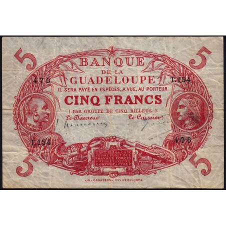 Guadeloupe - Pick 7p_1 - 5 francs - Série T.154 - 1934 - Etat : TB