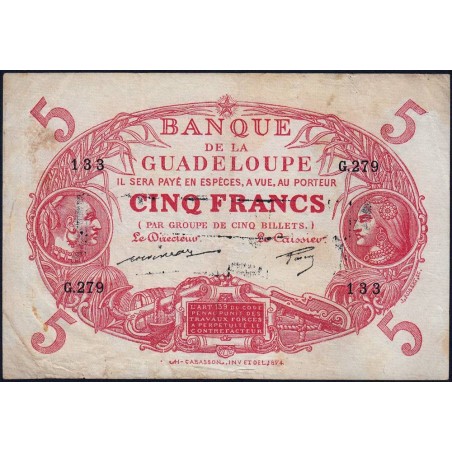Guadeloupe - Pick 7q - 5 francs - Série G.279 - 1944 - Etat : TB+