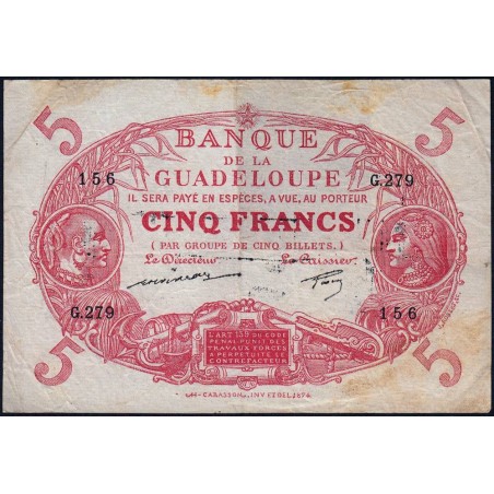 Guadeloupe - Pick 7q - 5 francs - Série G.279 - 1944 - Etat : TB