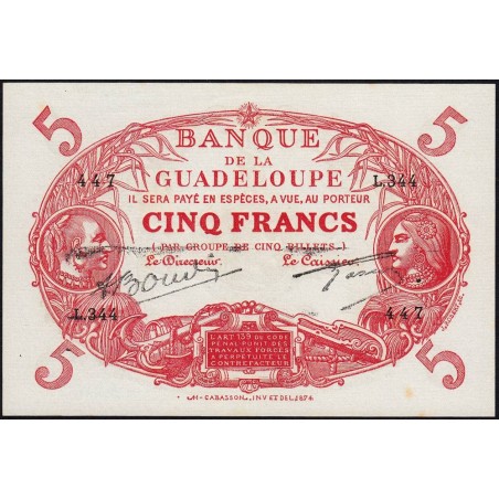 Guadeloupe - Pick 7r - 5 francs - Série C.344 - 1945 - Etat : SPL+