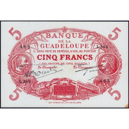 Guadeloupe - Pick 7r - 5 francs - Série C.344 - 1945 - Etat : SPL