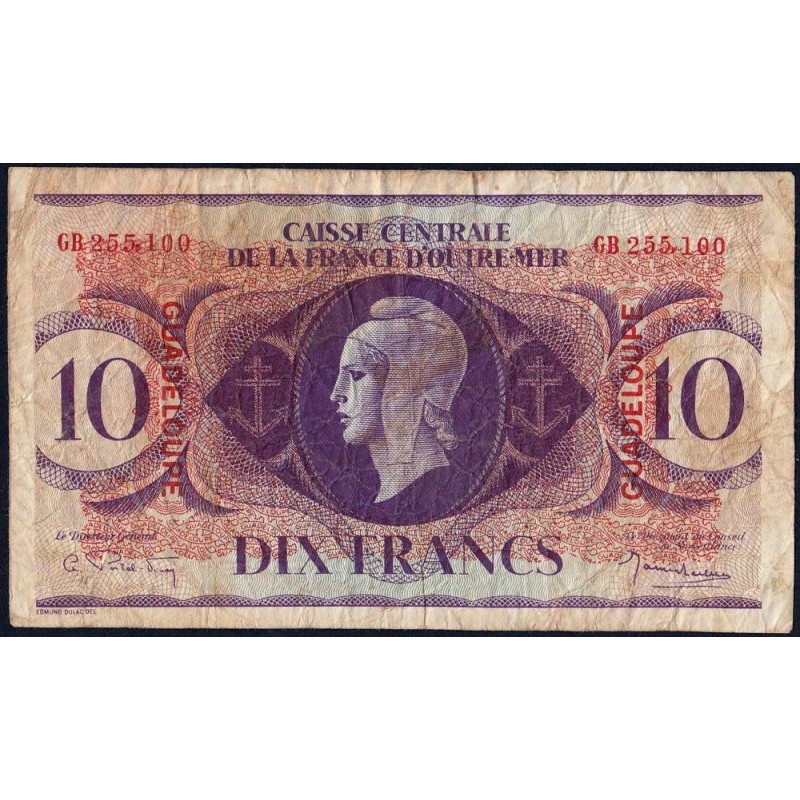 Guadeloupe - France Outre-Mer - Pick 27_1 - 10 francs - Série GB - 1944 - Etat : TB-