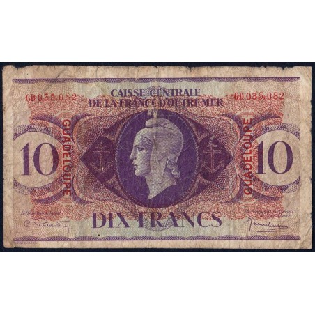 Guadeloupe - France Outre-Mer - Pick 27 - 10 francs - Série GD - 1944 - Etat : B+