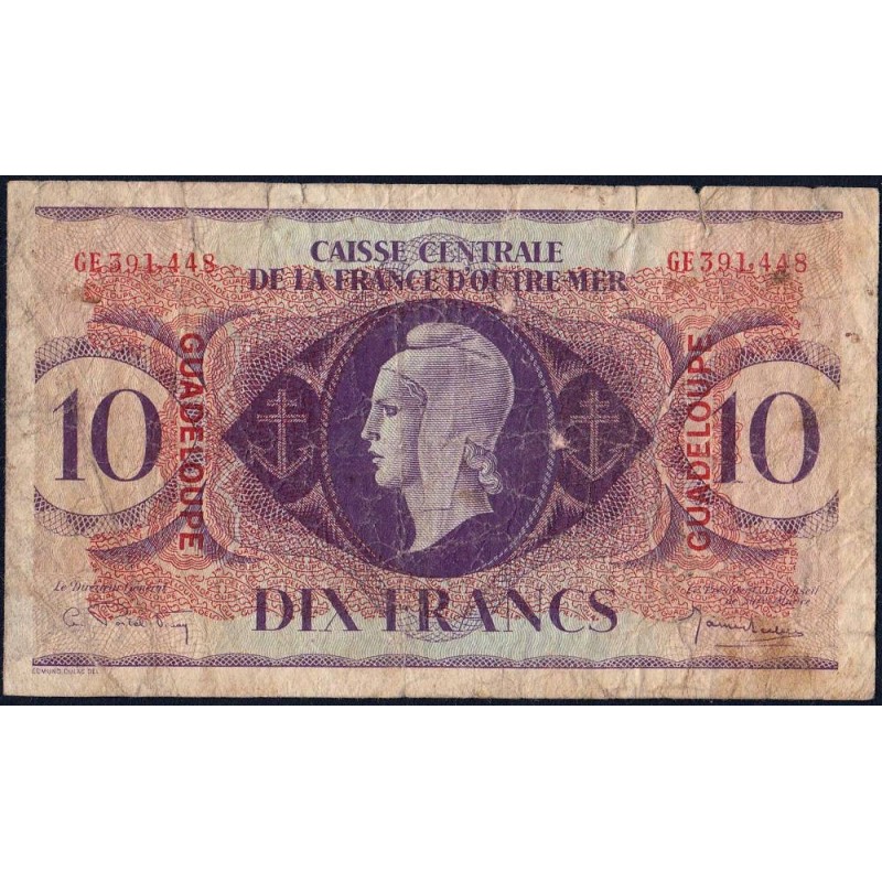 Guadeloupe - France Outre-Mer - Pick 27_4 - 10 francs - Série GE - 1944 - Etat : TB-