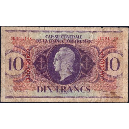 Guadeloupe - France Outre-Mer - Pick 27 - 10 francs - Série GE - 1944 - Etat : TB-