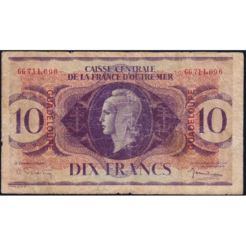 Guadeloupe - France Outre-Mer - Pick 27_6 - 10 francs - Série GG - 1944 - Etat : TB-