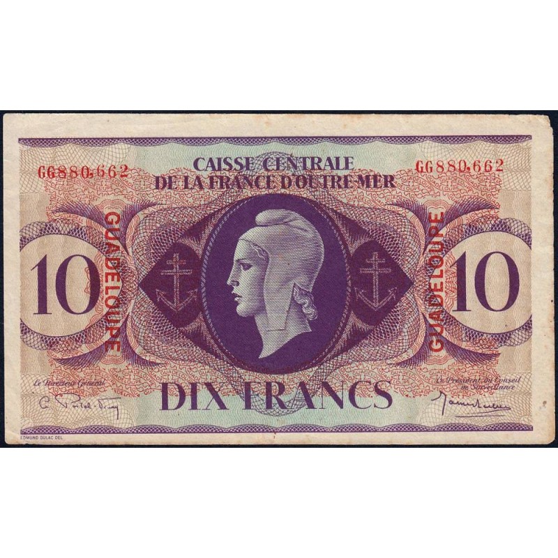 Guadeloupe - France Outre-Mer - Pick 27_6 - 10 francs - Série GG - 1944 - Etat : TTB