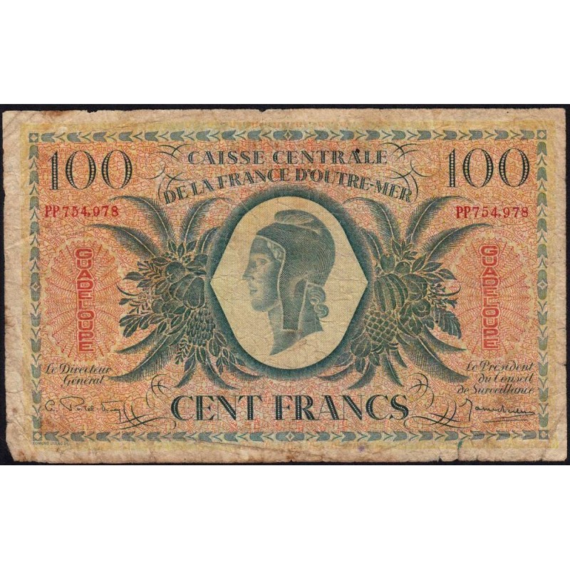 Guadeloupe - France Outre-Mer - Pick 29_1 - 100 francs - Série PP - 1944 - Etat : B+