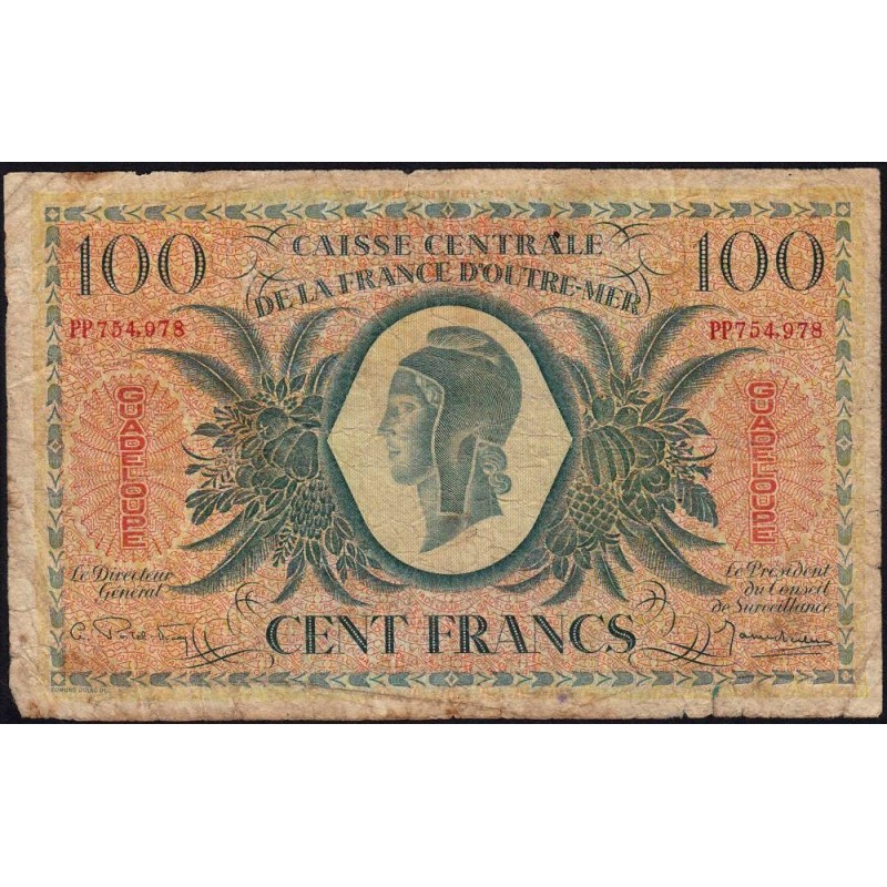 Guadeloupe - France Outre-Mer - Pick 29 - 100 francs - Série PP - 1944 - Etat : B+