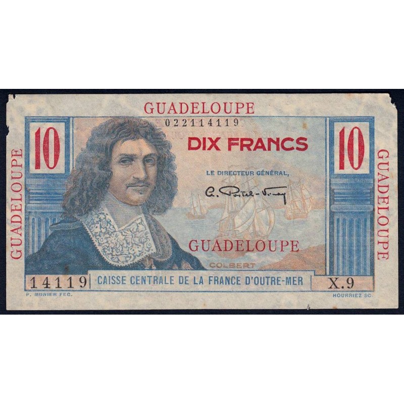 Guadeloupe - Pick 32 - 10 francs - Série X.9 - 1946 - Etat : TB