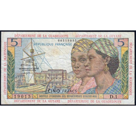 Antilles Françaises - Pick 7a - 5 francs - Série D.1 - 1964 - Etat : TB à TB+