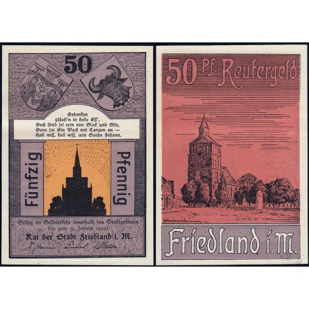Allemagne - Notgeld - Friedland - 50 pfennig - 1922 - Etat : pr.NEUF