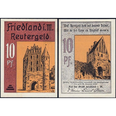 Allemagne - Notgeld - Friedland - 10 pfennig - 1922 - Etat : NEUF