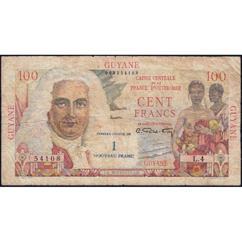 Guyane Française - Pick 29 - 1 nouv. franc sur 100 francs - Série L.4 - 1960 - Etat : TB