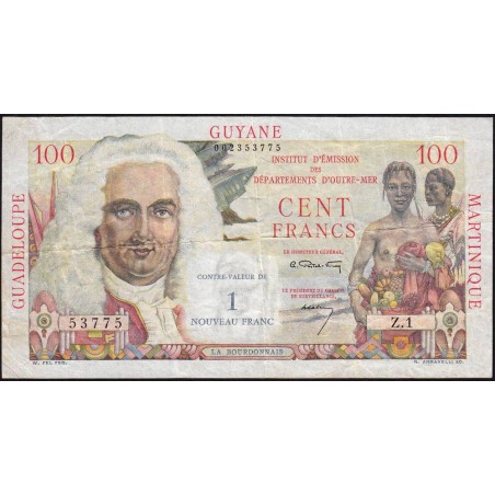 Antilles Françaises - Pick 1 - 1 nouv. franc sur 100 francs - Série Z.1 - 1960 - Etat : TTB