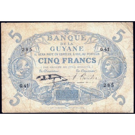 Guyane Française - Pick 1h - 5 francs - Série G.41 - 1942 - Etat : TB