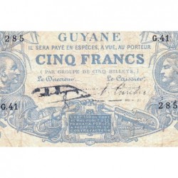 Guyane Française - Pick 1h - 5 francs - Série G.41 - 1942 - Etat : TB