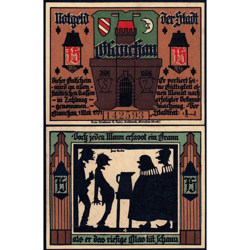 Allemagne - Notgeld - Glauchau - 75 pfennig - Type 4 - 01/05/1921 - Etat : pr.NEUF