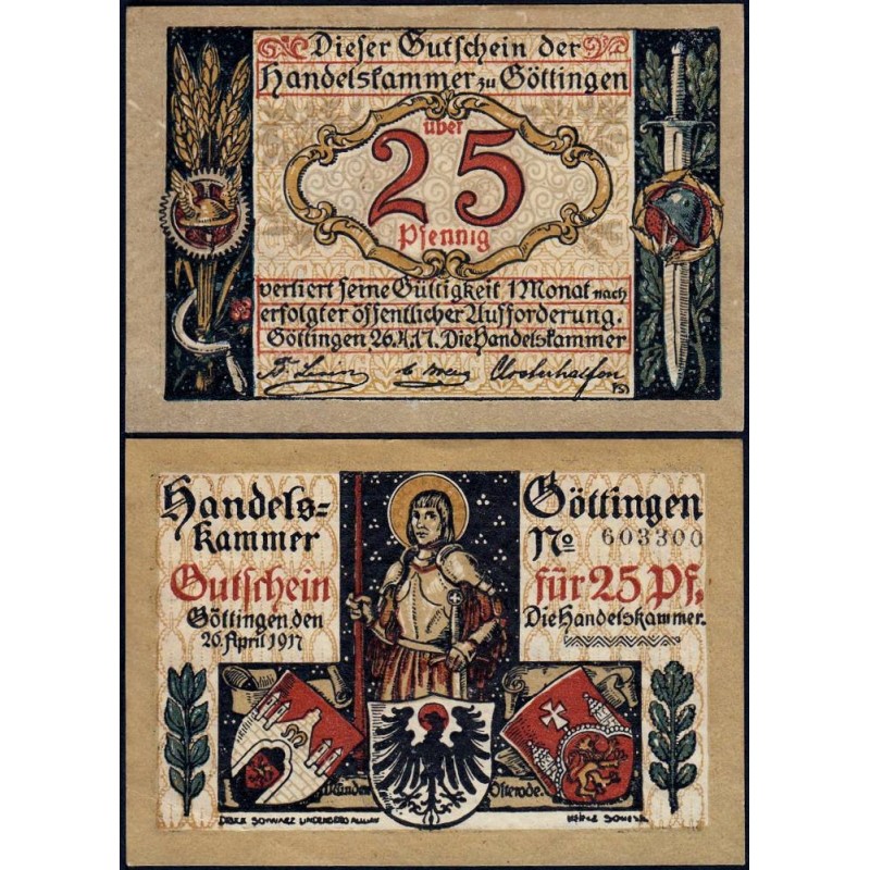 Allemagne - Notgeld - Göttingen - 25 pfennig - 26/04/1917 (1918) - Etat : SUP