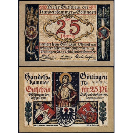 Allemagne - Notgeld - Göttingen - 25 pfennig - 26/04/1917 (1918) - Etat : SUP