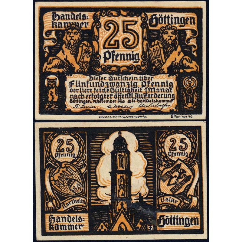 Allemagne - Notgeld - Göttingen - 25 pfennig - 19/11/1920 - Etat : NEUF