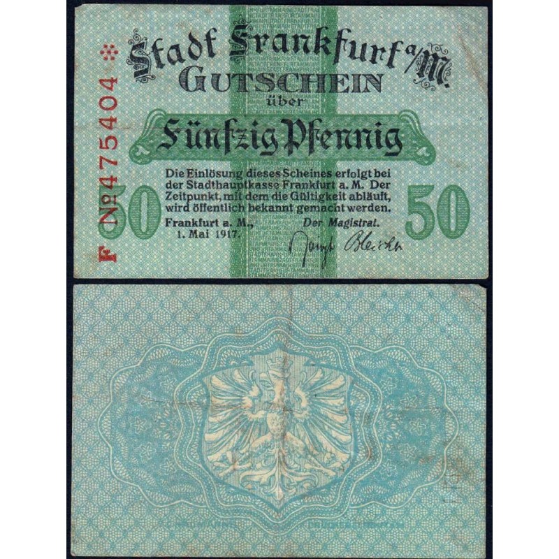 Allemagne - Notgeld - Frankfurt am Main - 50 pfennig - Série F - 01/05/1917 - Etat : TTB