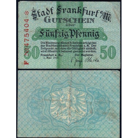 Allemagne - Notgeld - Frankfurt am Main - 50 pfennig - Série F - 01/05/1917 - Etat : TTB