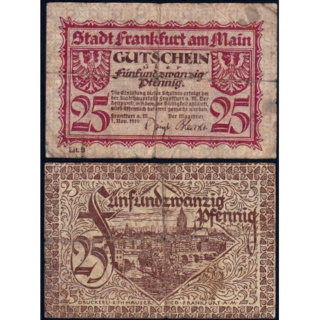 Allemagne - Notgeld - Frankfurt am Main - 25 pfennig - Série B - 01/11/1919 - Etat : TB-