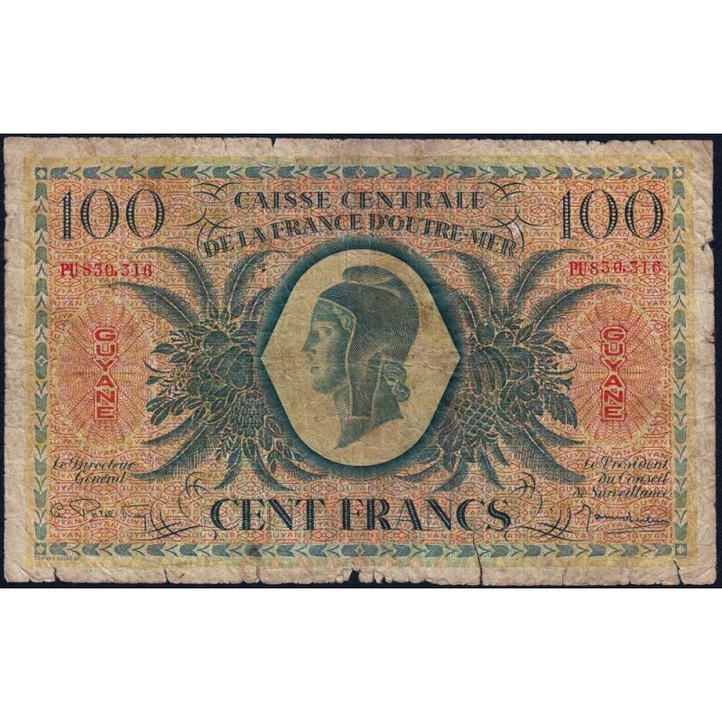 Guyane Française - France Outre-Mer - Pick 17 - 100 francs - Série PU - 1946 - Etat : B+