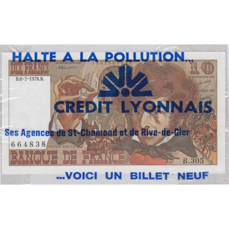 F 63-24 - 06/07/1978 - 10 francs - Berlioz - Série B.305 - Publicité Crédit Lyonnais Loire - Etat : NEUF