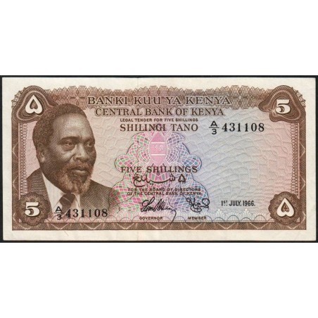 Kenya - Pick 1a - 5 shillings - Série A/3 - 01/07/1966 - Etat : TTB