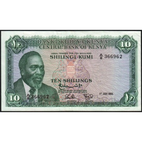 Kenya - Pick 2a - 10 shillings - Série A/8 - 01/07/1966 - Etat : TTB