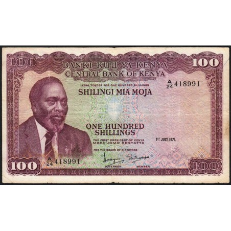 Kenya - Pick 10b - 100 shillings - Série A/24 - 01/07/1971 - Etat : TB