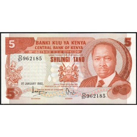 Kenya - Pick 19b - 5 shillings - Série D/57 - 01/01/1982 - Etat : NEUF