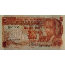 Kenya - Pick 19b - 5 shillings - Série D/57 - 01/01/1982 - Etat : NEUF