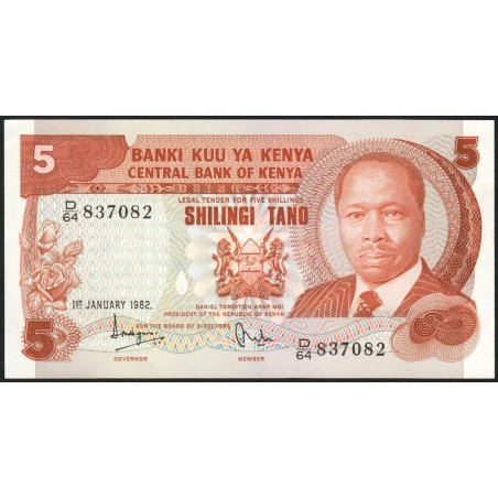 Kenya - Pick 19b - 5 shillings - Série D/64 - 01/01/1982 - Etat : NEUF