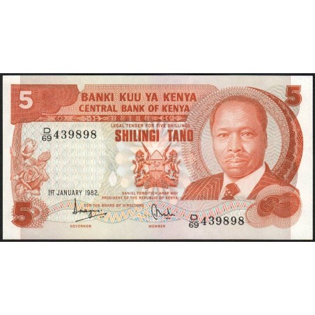 Kenya - Pick 19b - 5 shillings - Série D/69 - 01/01/1982 - Etat : NEUF