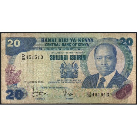 Kenya - Pick 21b - 20 shillings - Série D/81 - 01/01/1982 - Etat : TB-