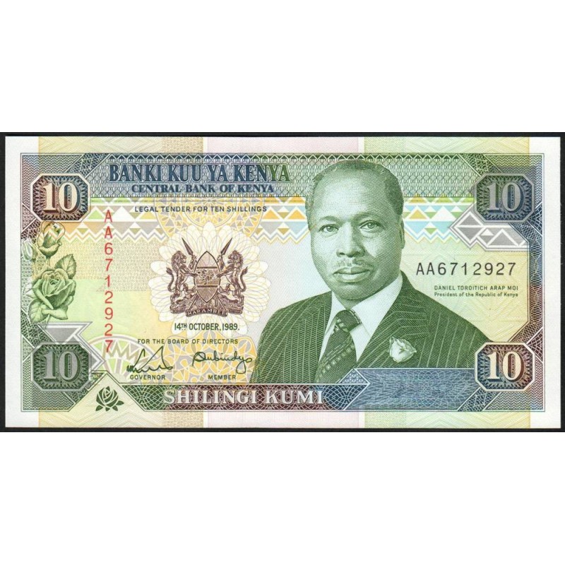 Kenya - Pick 24a - 10 shillings - Série AA - 14/10/1989 - Etat : NEUF